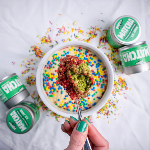 matcha oats with raspberry jam & white choc shell - PerfectTed